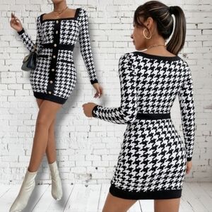 ​✨ SHEIN Black & White Houndstooth Mini Bodycon Dress - Small